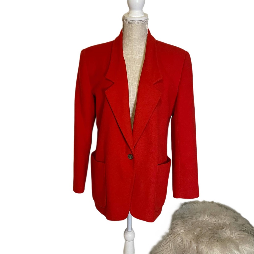 Vintage Neiman Marcus 100% Cashmere Red Orange One Button Blazer Jacket Size 8
